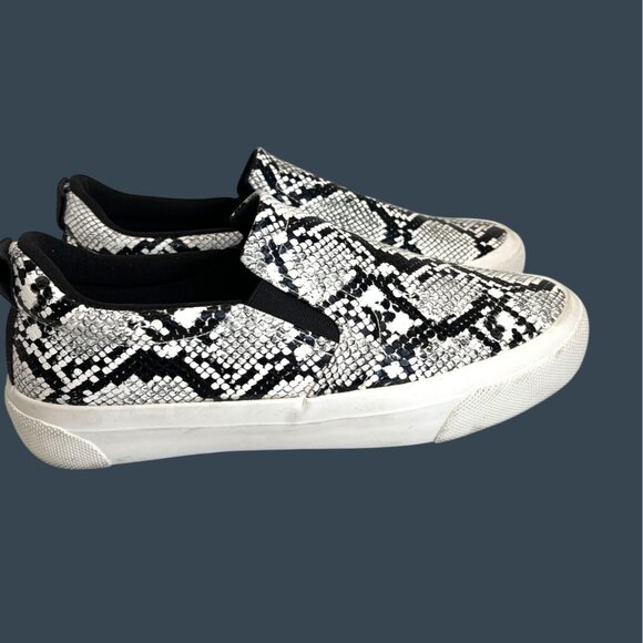 Slip-On Sneakers Black White Snake Flats Casual Walking Shoes Jenn Ardor Size 10 - Picture 8 of 12